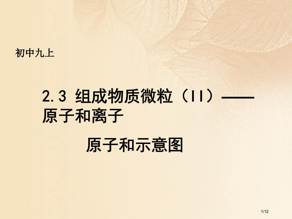 九年级化学上册第二章空气物质的构成2.3构成物质的微粒II—原子和离子第一课时全国公开课一等奖百校联