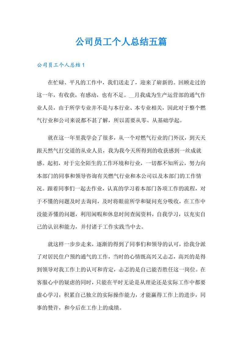 公司员工个人总结五篇