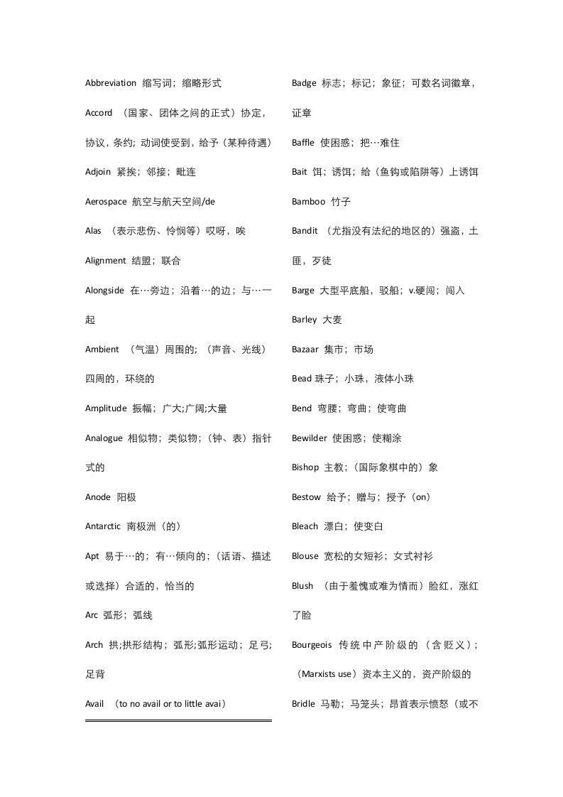 大学英语六级僻疑难词汇汇总