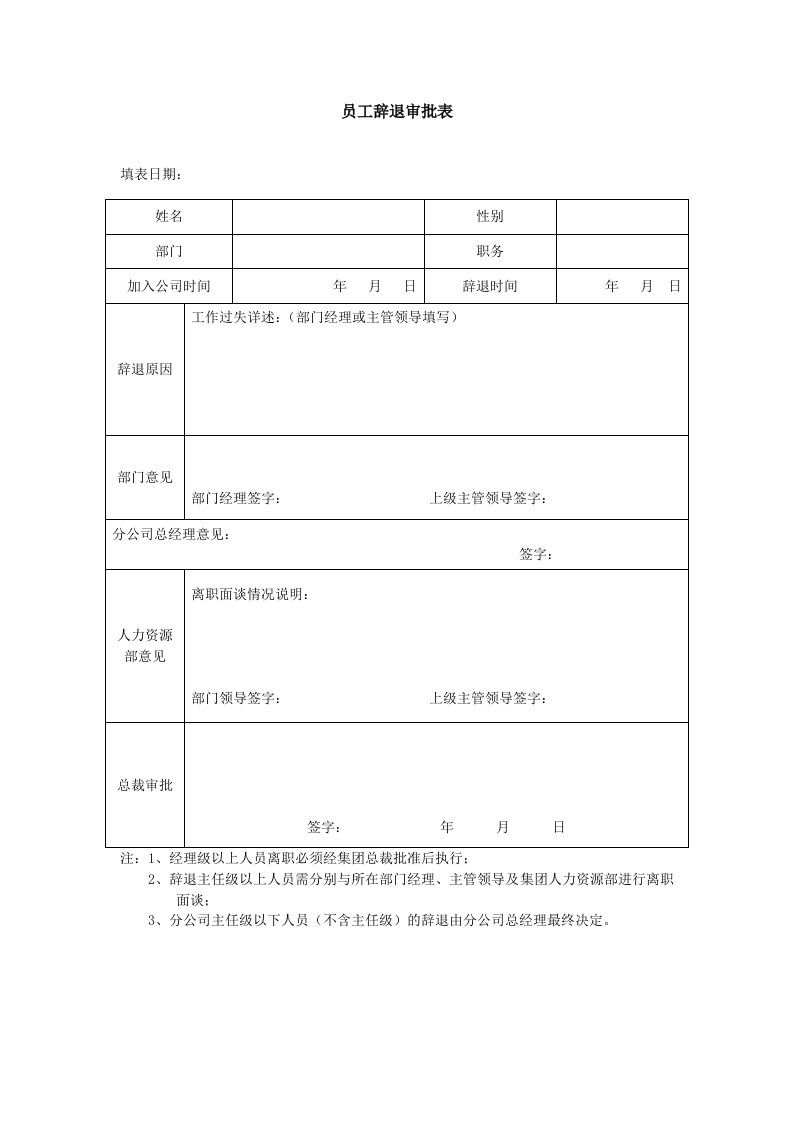 人事管理-员工辞退审批表-模板