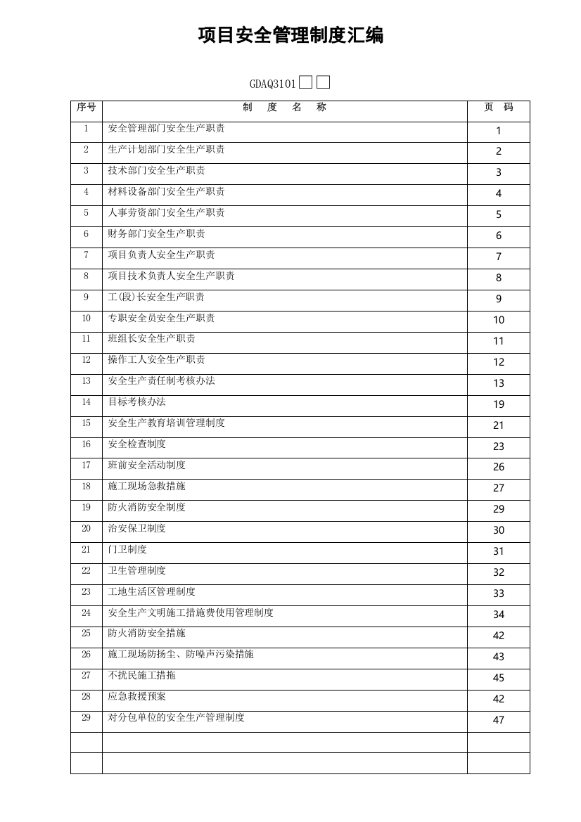 安全管理制度汇编GDAQ3101(广东省)