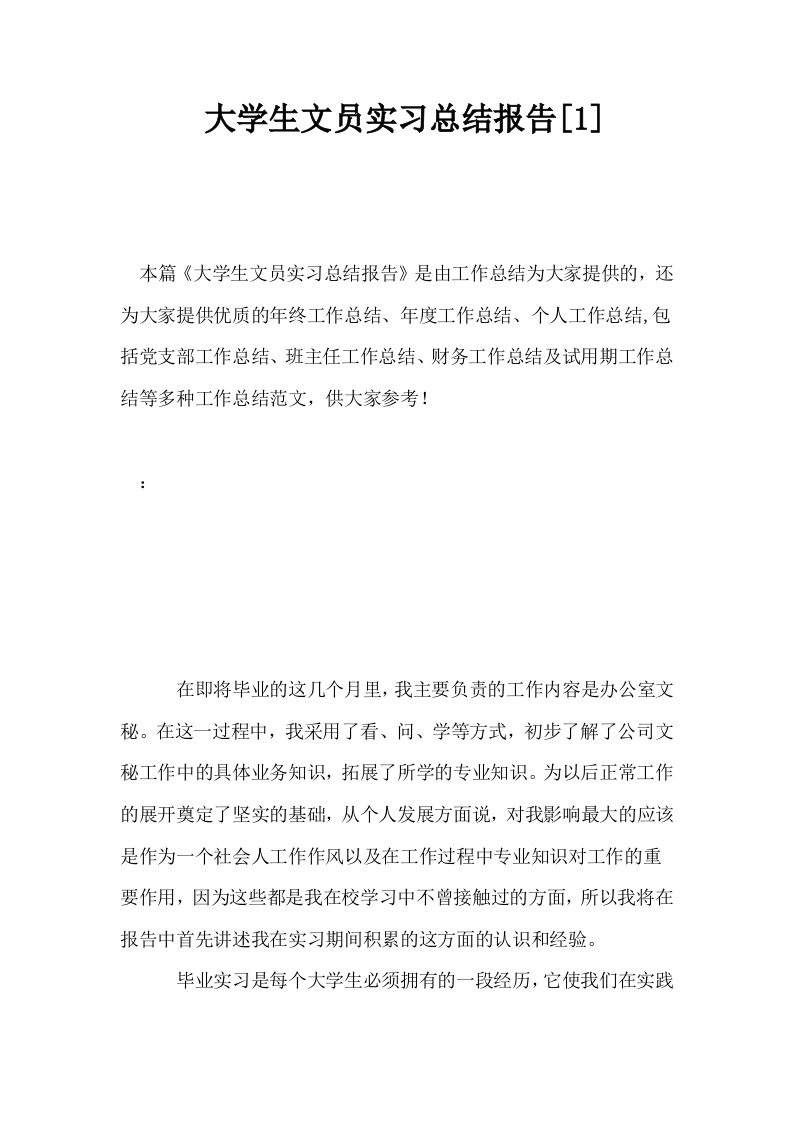 大学生文员实习总结报告1