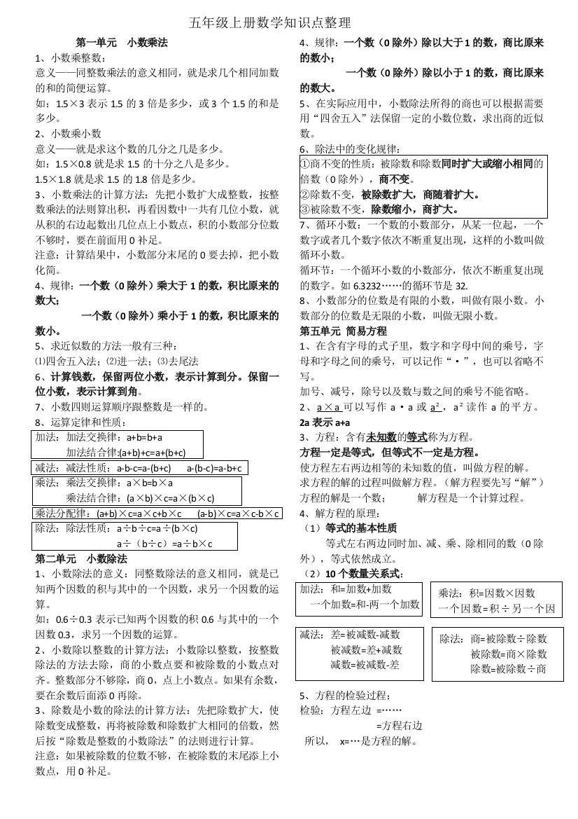 五上数学知识点