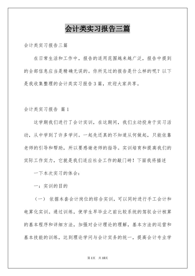 会计类实习报告三篇例文1