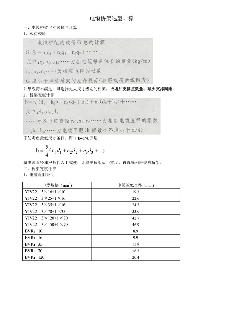 电缆桥架选型计算