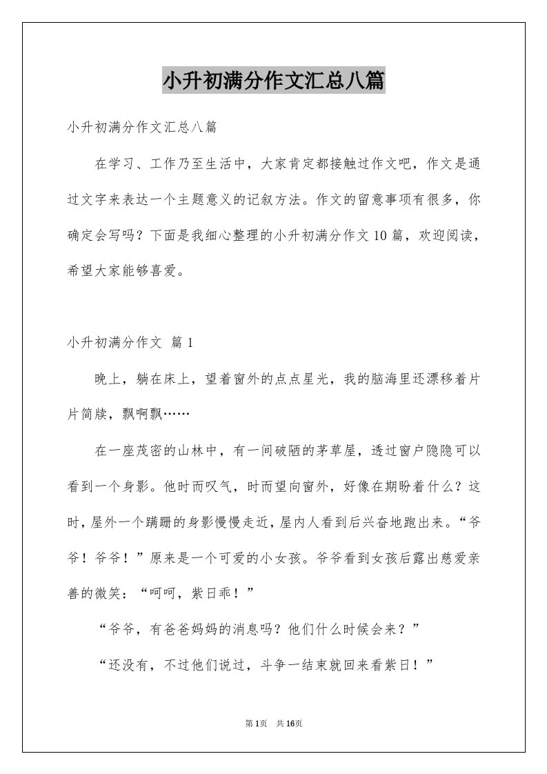 小升初满分作文汇总八篇例文