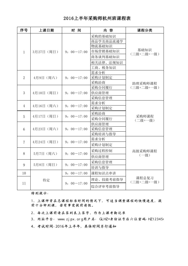 高级采购师课程表