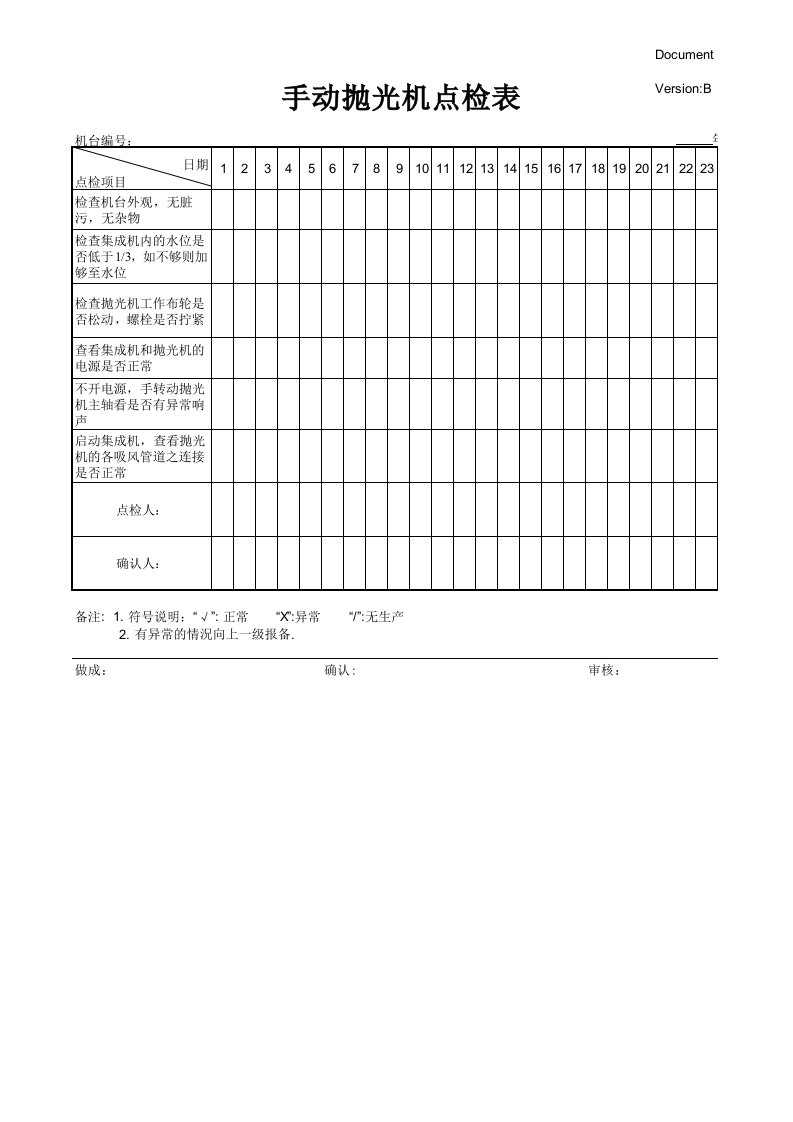 手动抛光机点检表[空白模板]