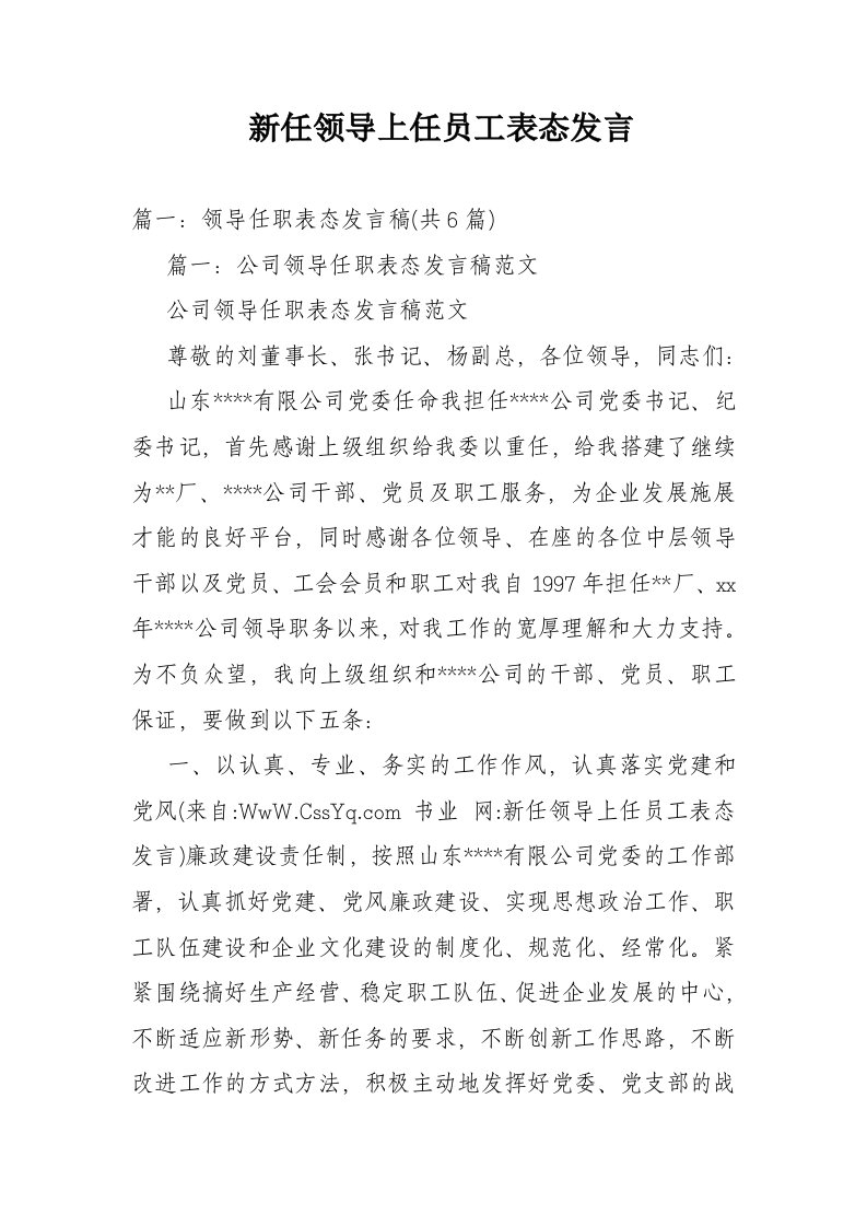 新任领导上任员工表态发言