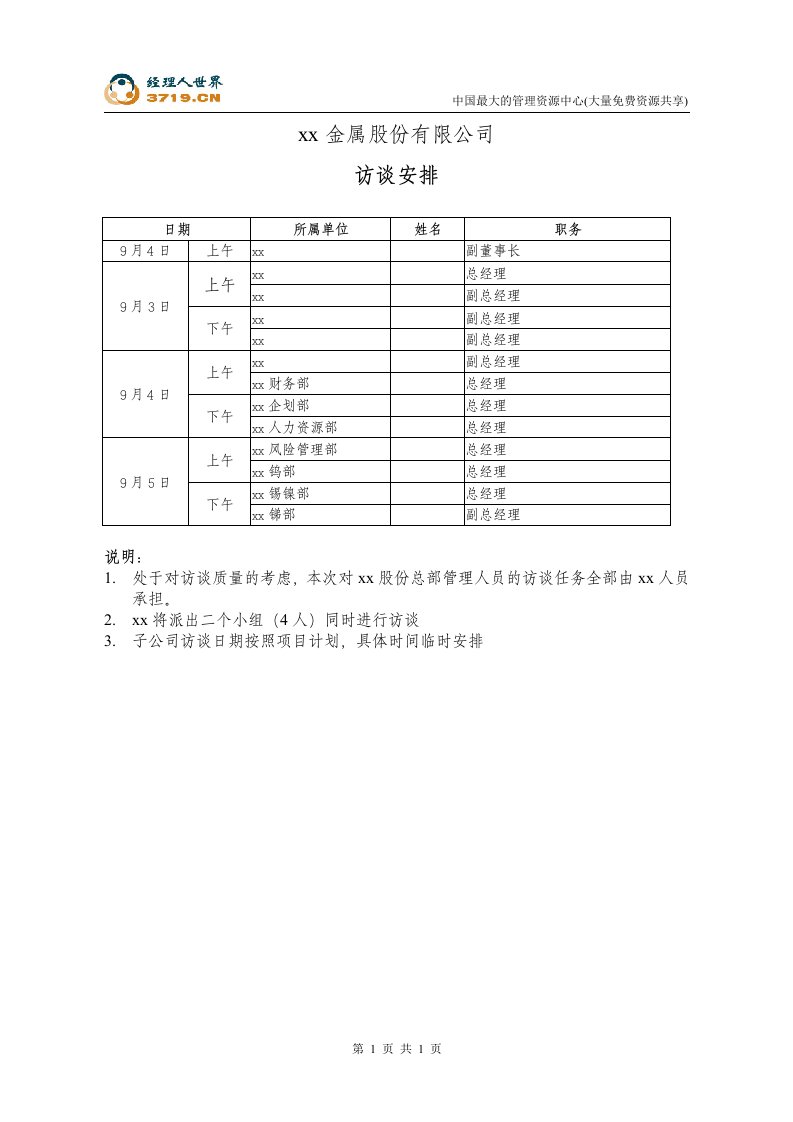 x管理咨询项目访谈计划-本部(doc)-咨询报告