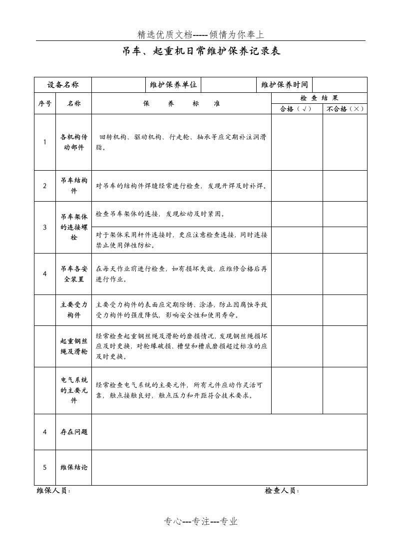 吊车维护保养记录表(共2页)