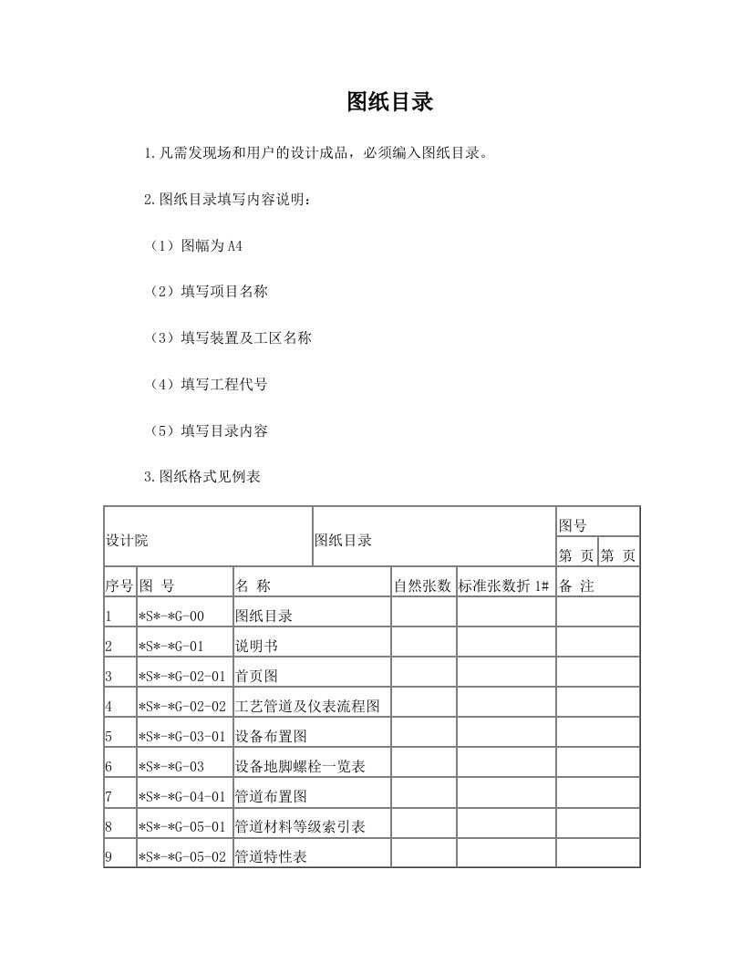 工艺施工图深度统一规定(参照)