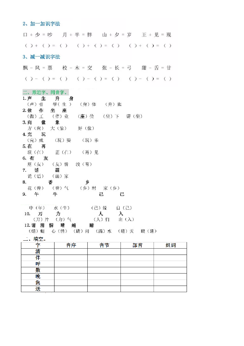 部编一年级下册语文复习内容