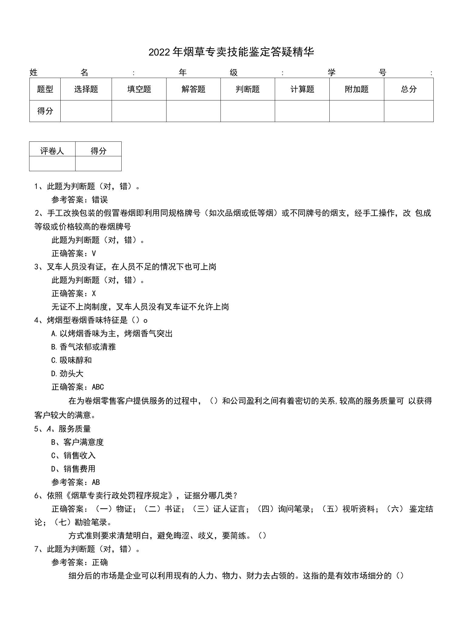 2022年烟草专卖技能鉴定答疑精华（三）