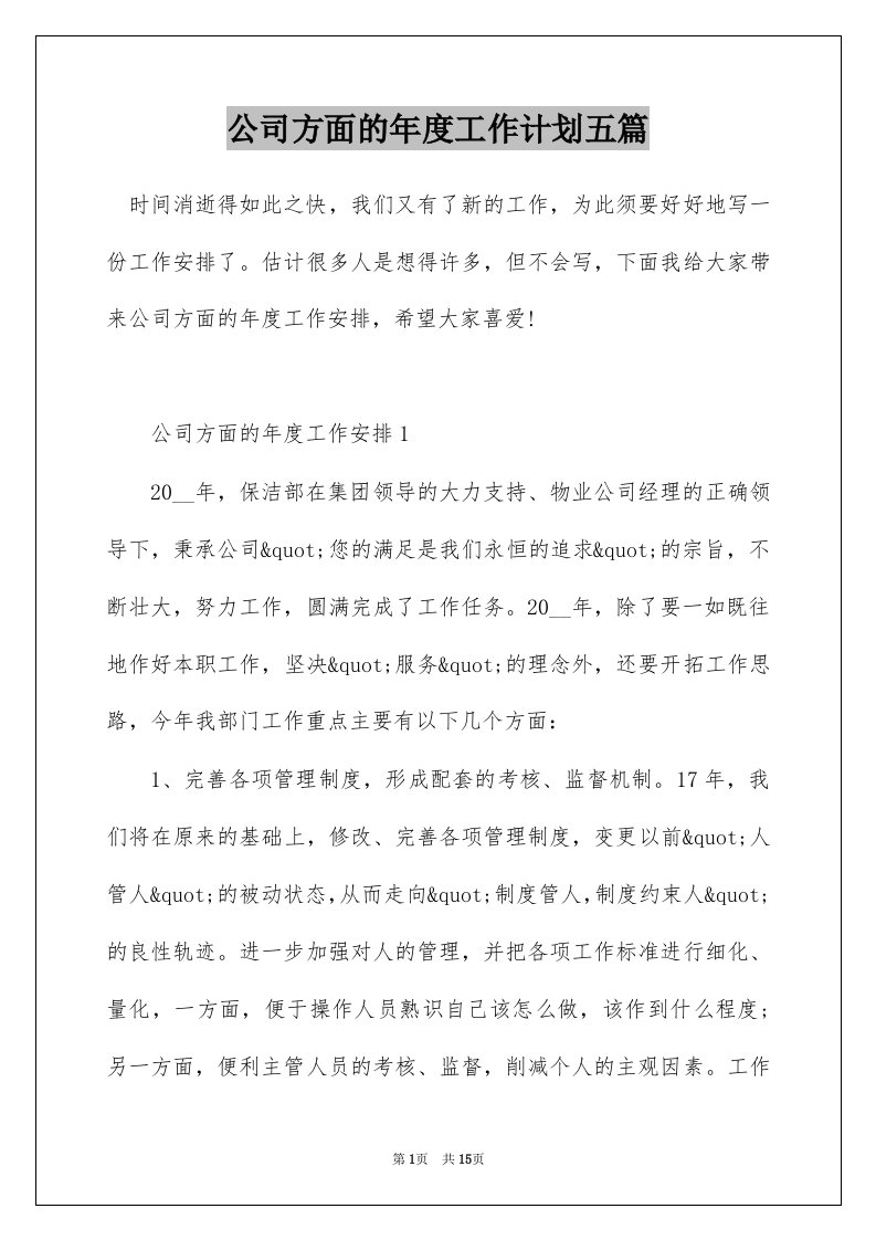 公司方面的年度工作计划五篇