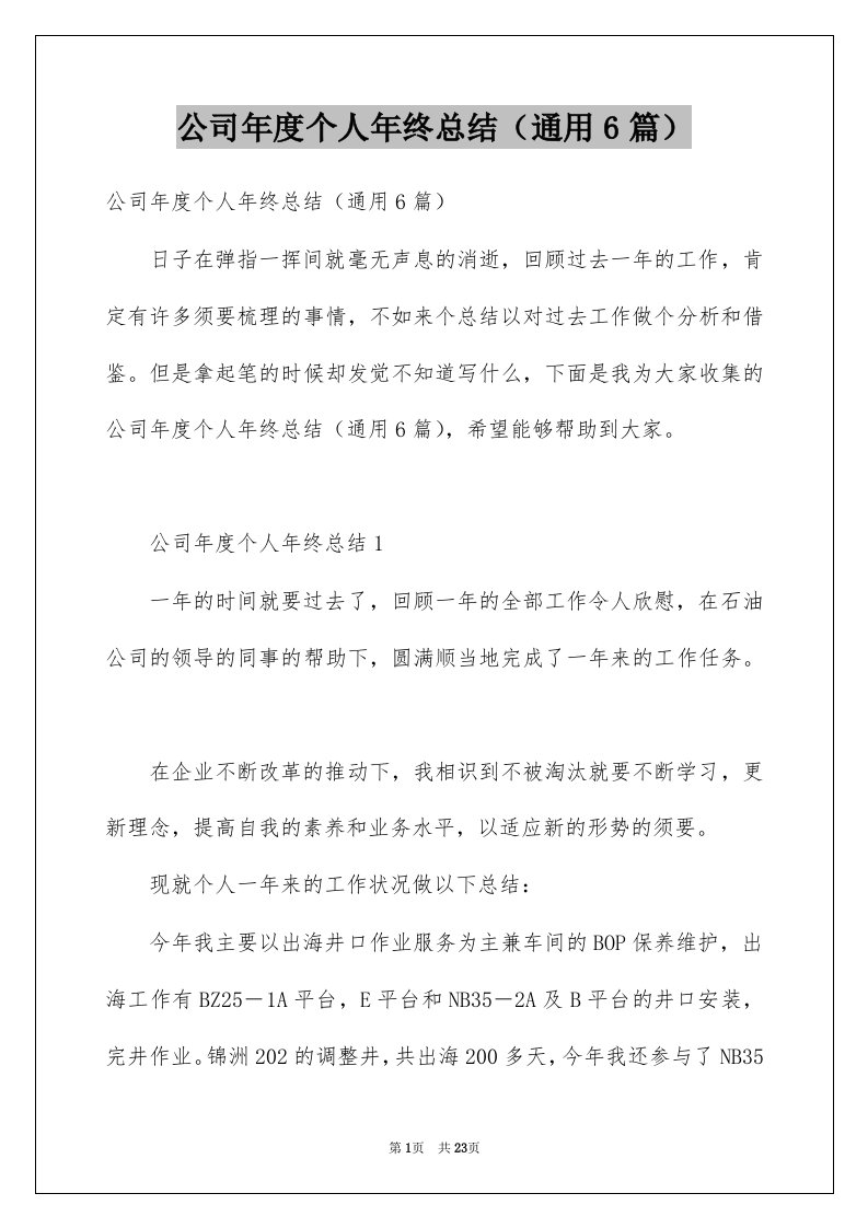 公司年度个人年终总结通用6篇