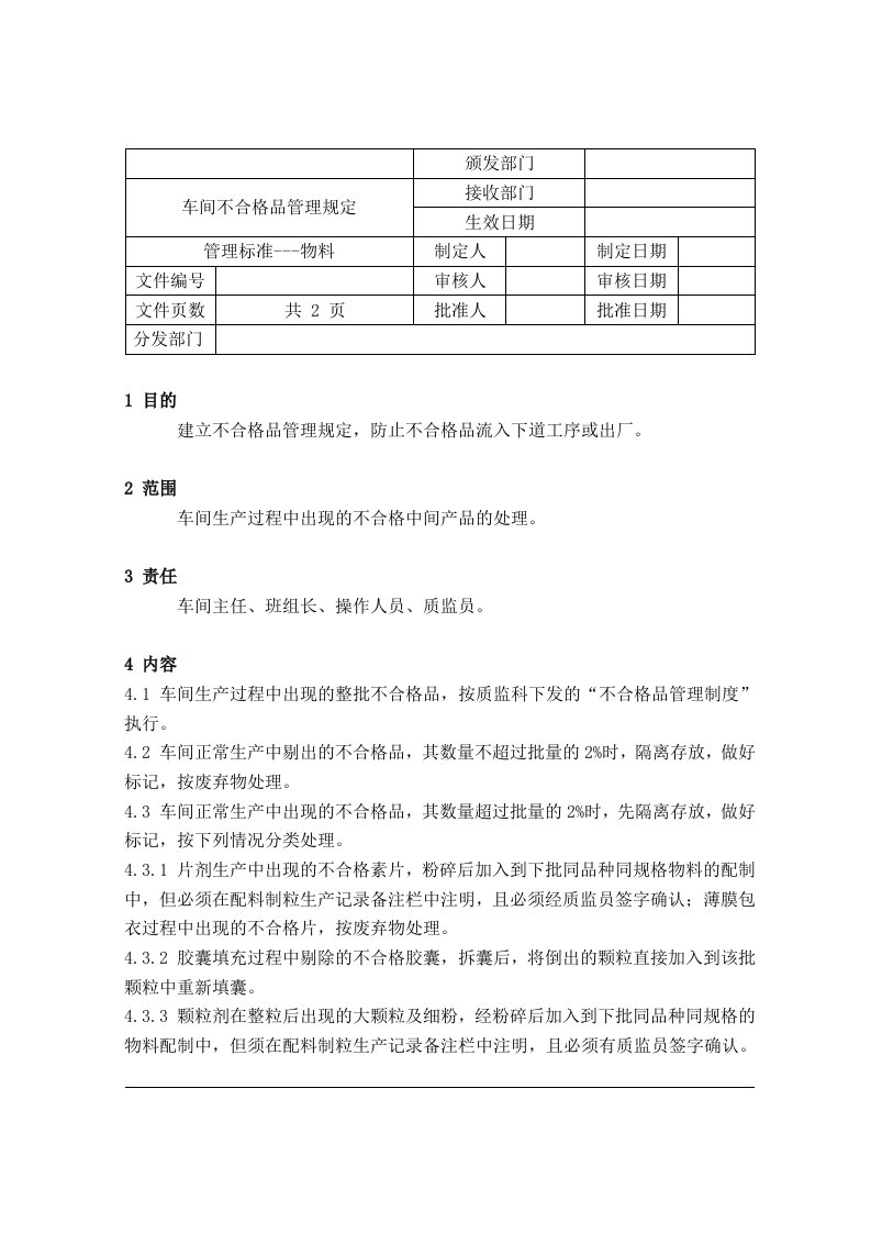 09车间不合格品管理规定