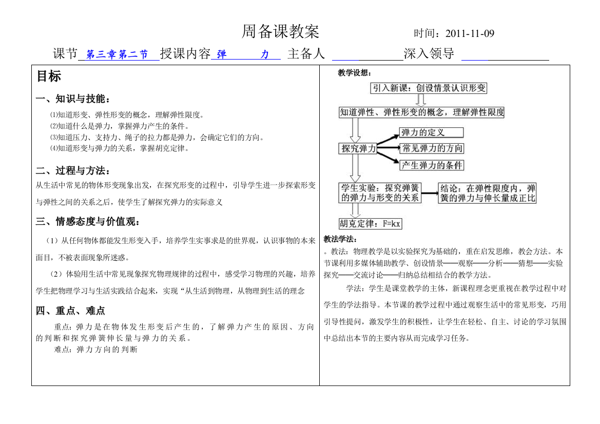 新课标必修一弹力周备课教案