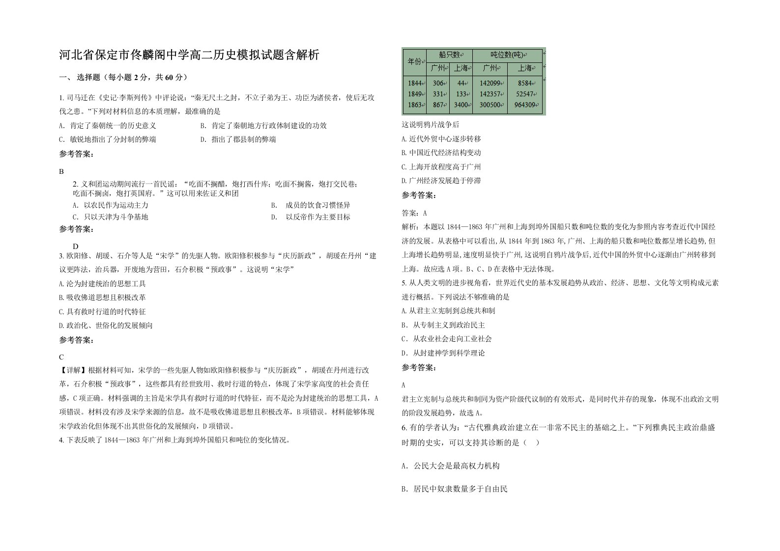 河北省保定市佟麟阁中学高二历史模拟试题含解析