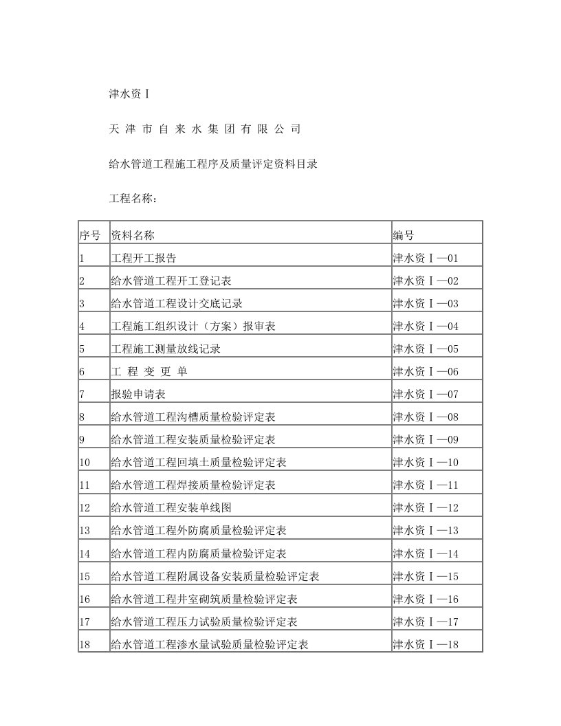 自来水资料(津水资)