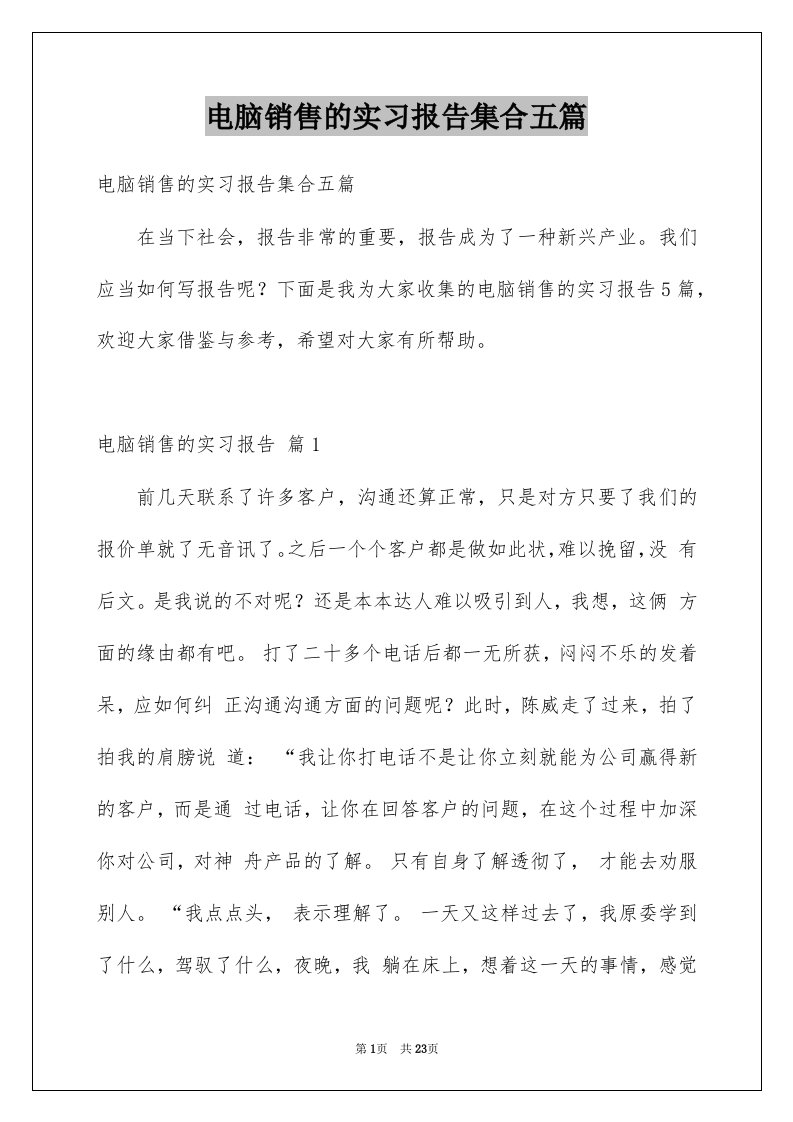 电脑销售的实习报告集合五篇例文