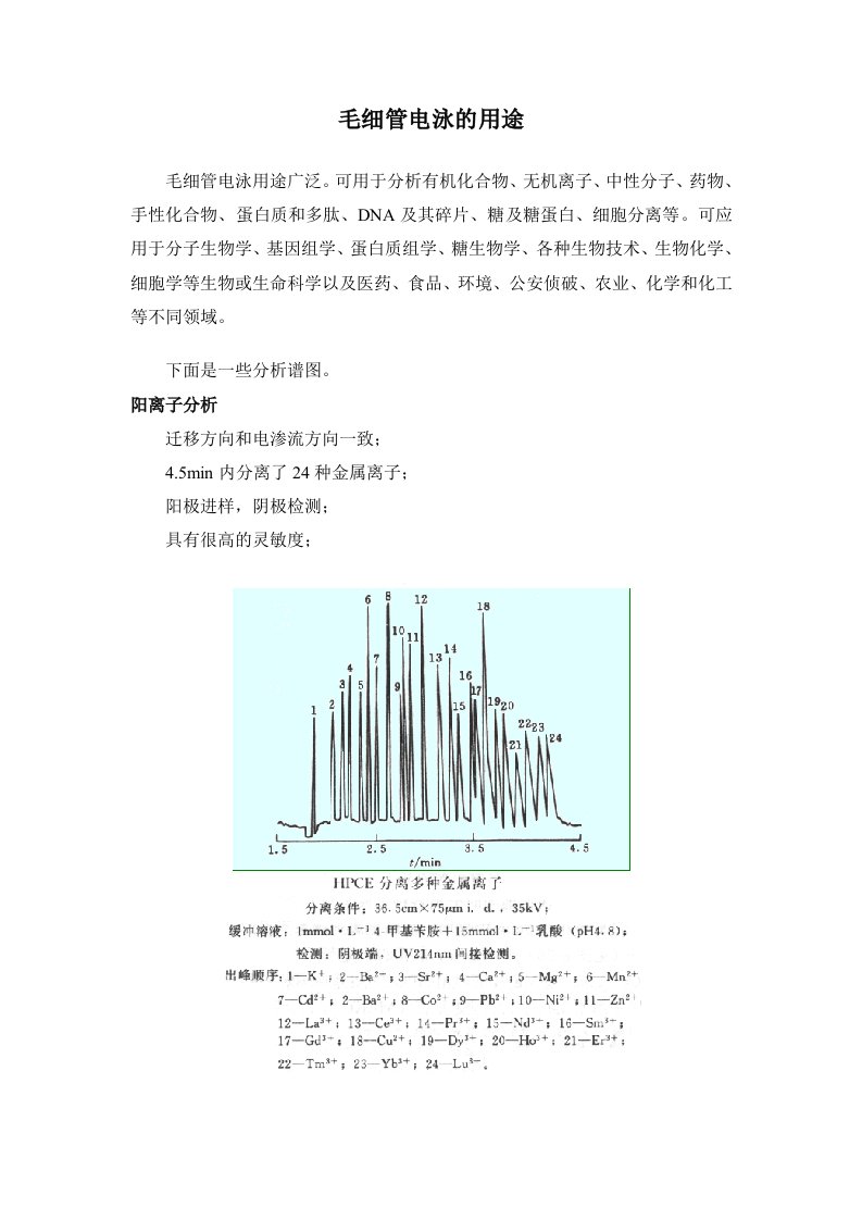 毛细管电泳的用途