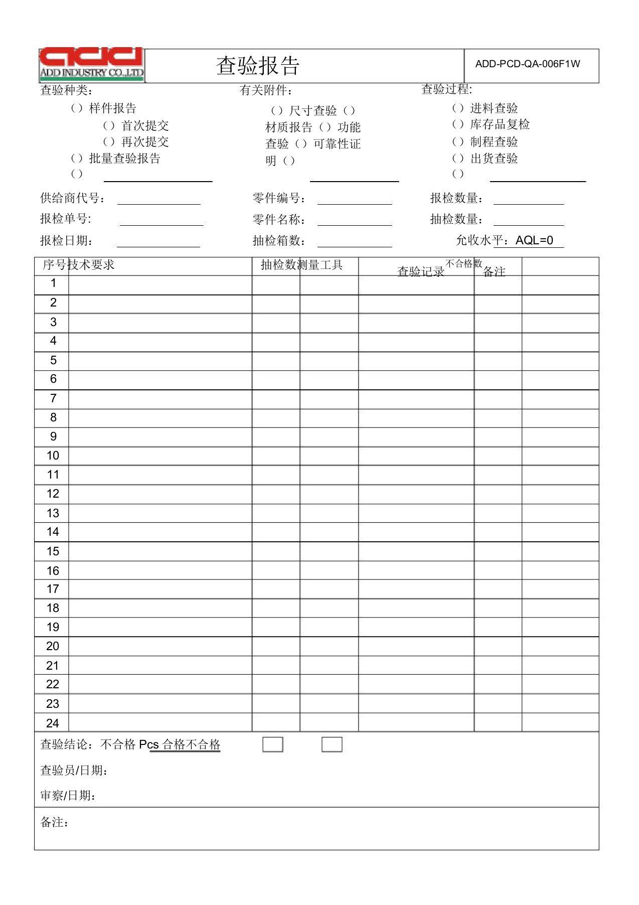 供应商质量管理手册附表WORD