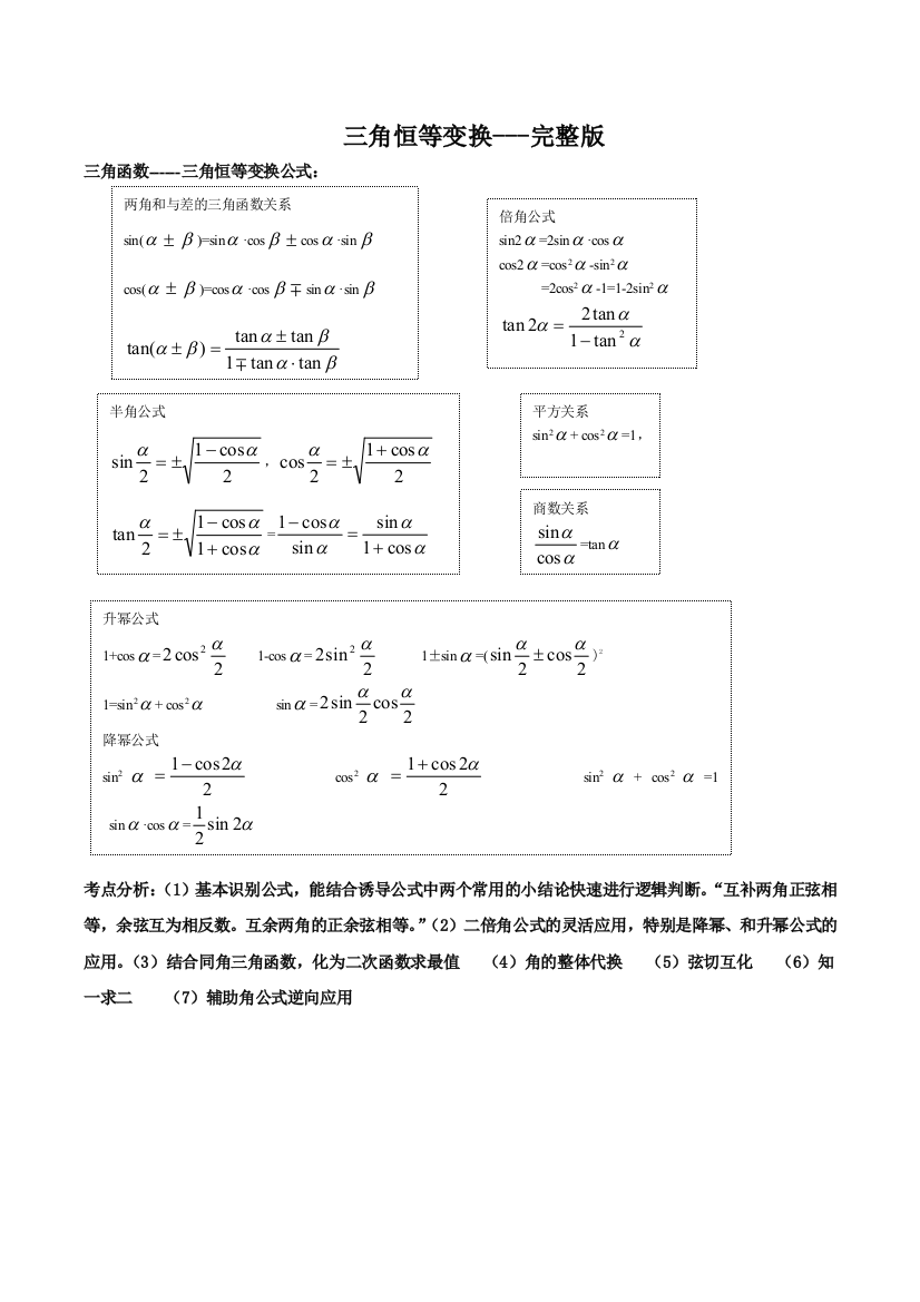 三角恒等变换---最全的总结·-学生版