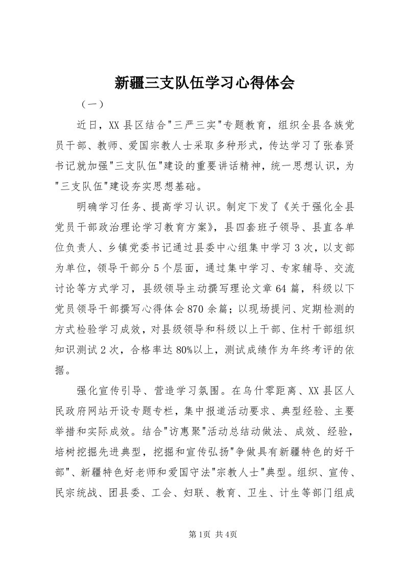 7新疆三支队伍学习心得体会