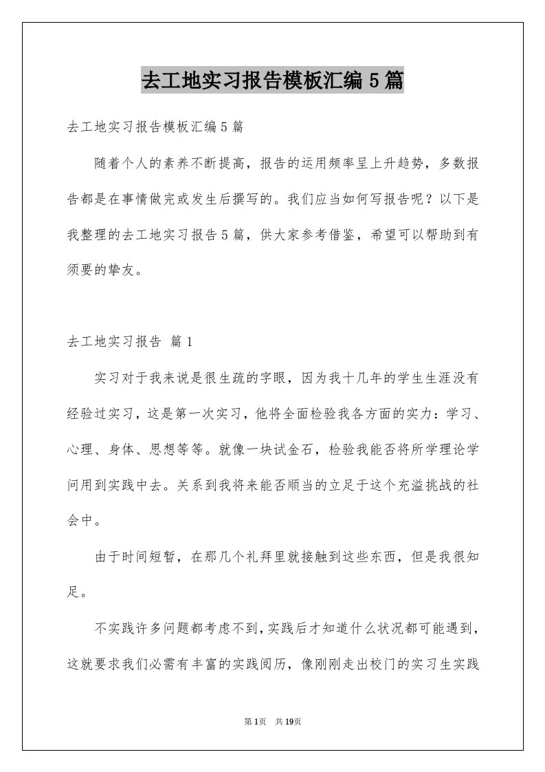 去工地实习报告模板汇编5篇