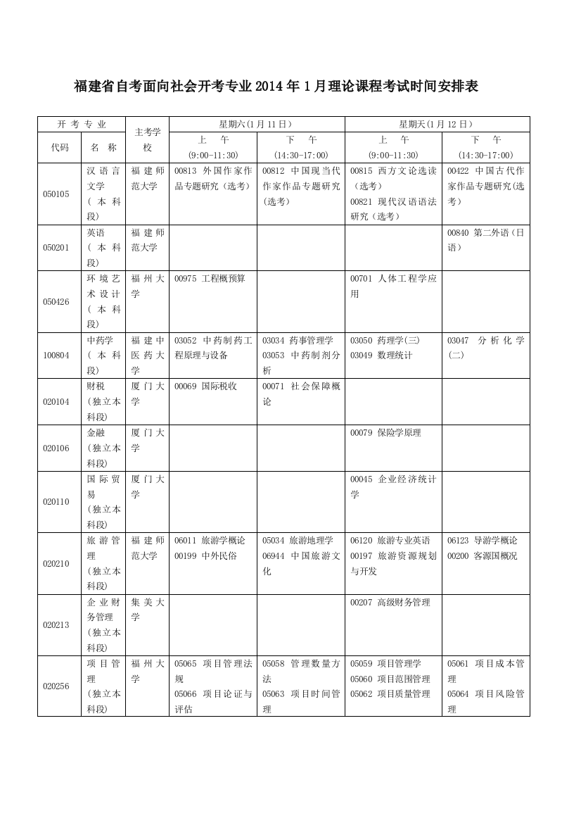 理论课程时间安排表