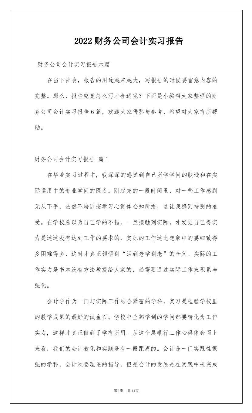 2022财务公司会计实习报告