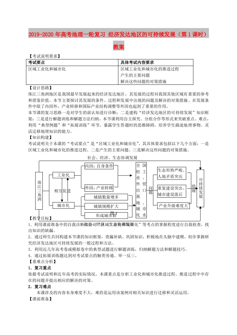 2019-2020年高考地理一轮复习