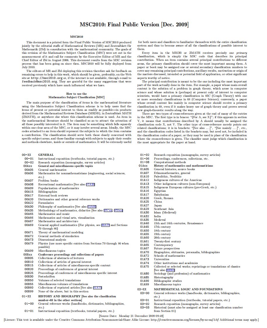 数学分类号classifications2010