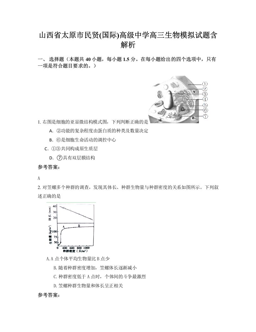 山西省太原市民贤国际高级中学高三生物模拟试题含解析