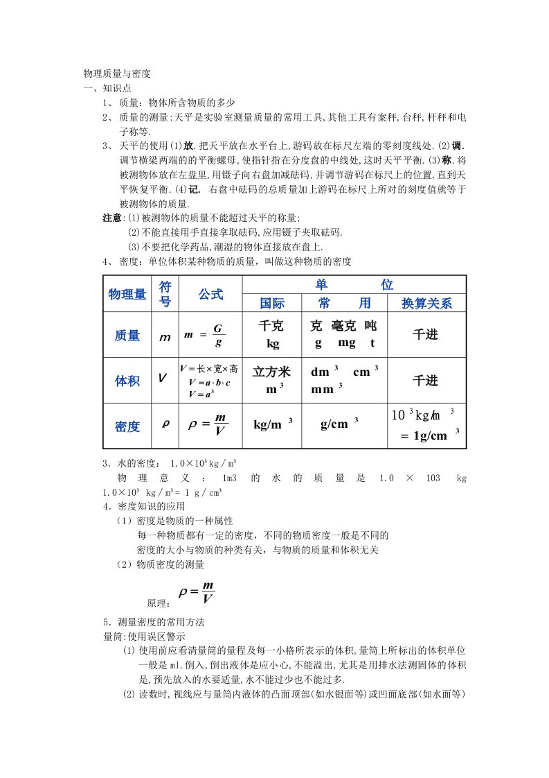 初中物理质量与密度