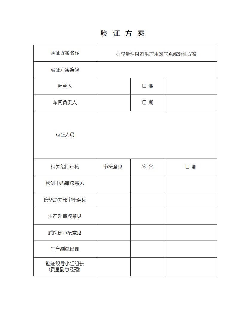 氮气系统验证方案