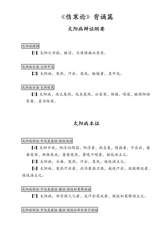 伤寒论金匮要略背诵条文