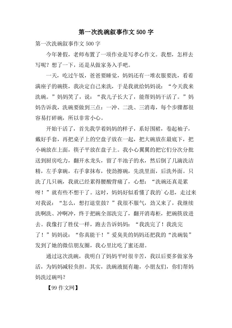 第一次洗碗叙事作文500字