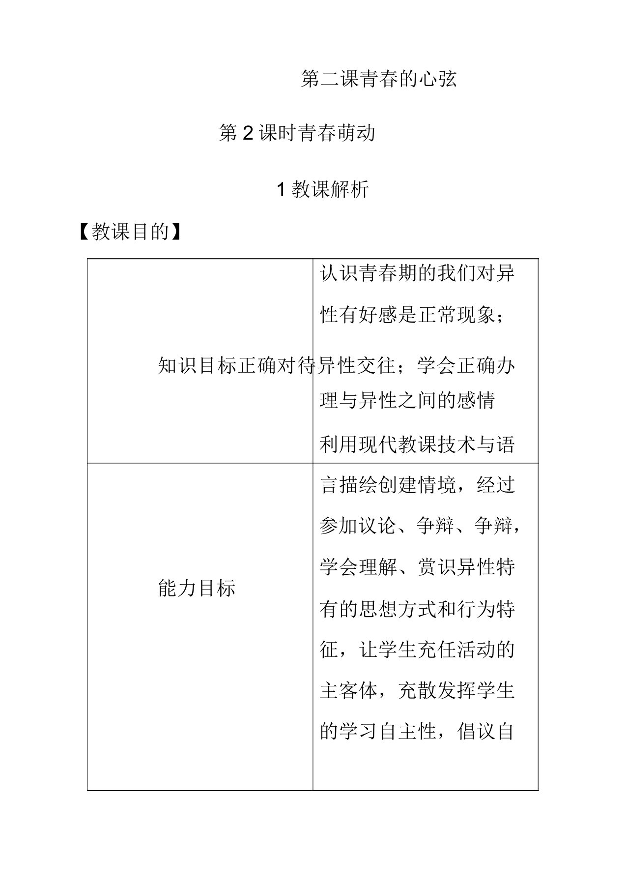 七年级道德与法治下册第二课青春的心弦优质教案