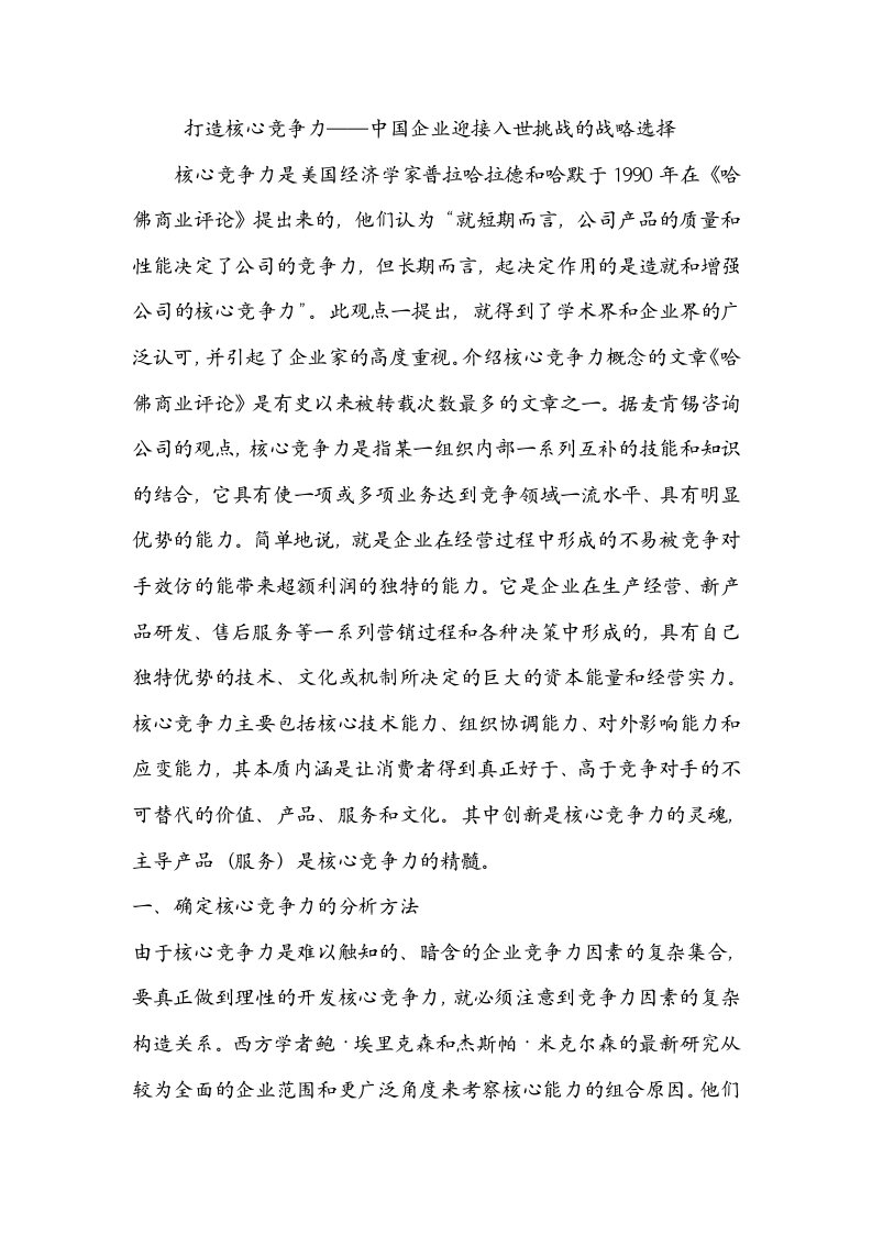 打造核心竞争力中国企业迎接入世挑战的战略选择（推荐DOC151）