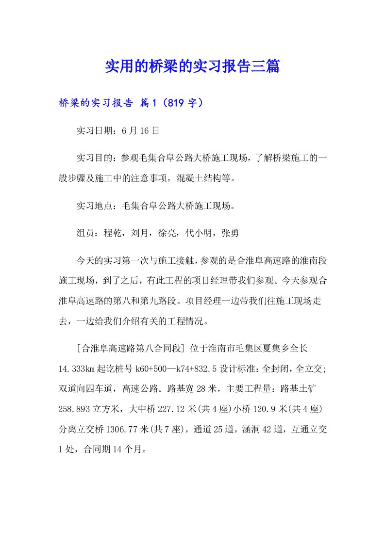 实用的桥梁的实习报告三篇