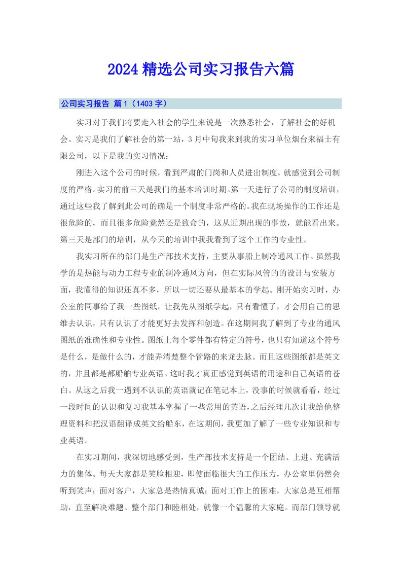 2024精选公司实习报告六篇