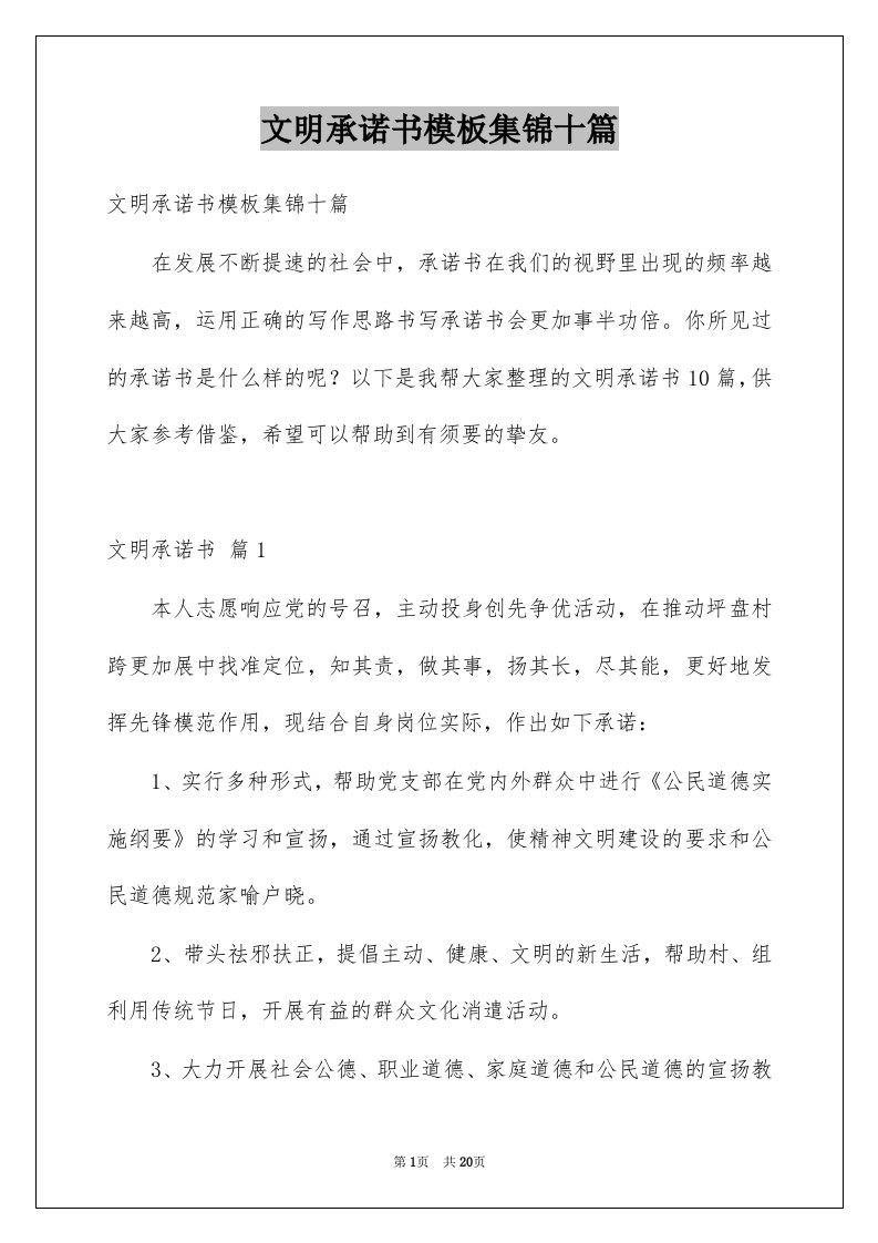 文明承诺书模板集锦十篇