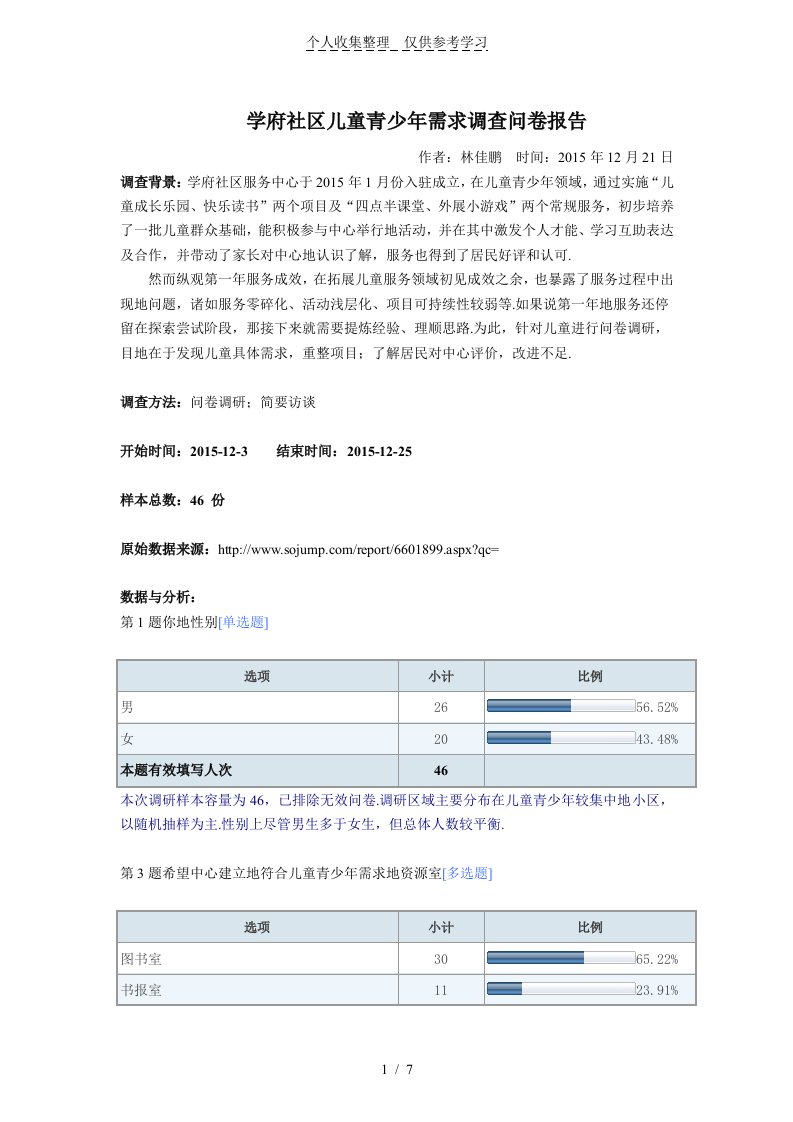 社区儿童青少年需求调查研究报告