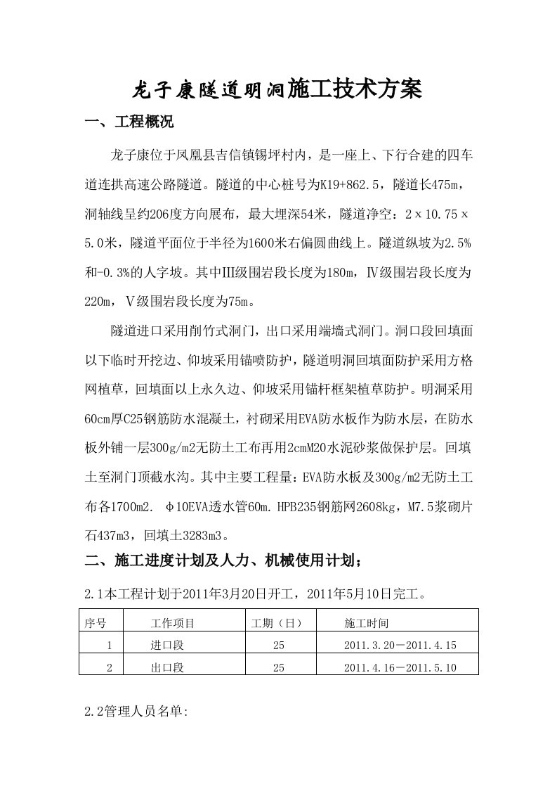 精选隧道工程-明洞施工开工报告