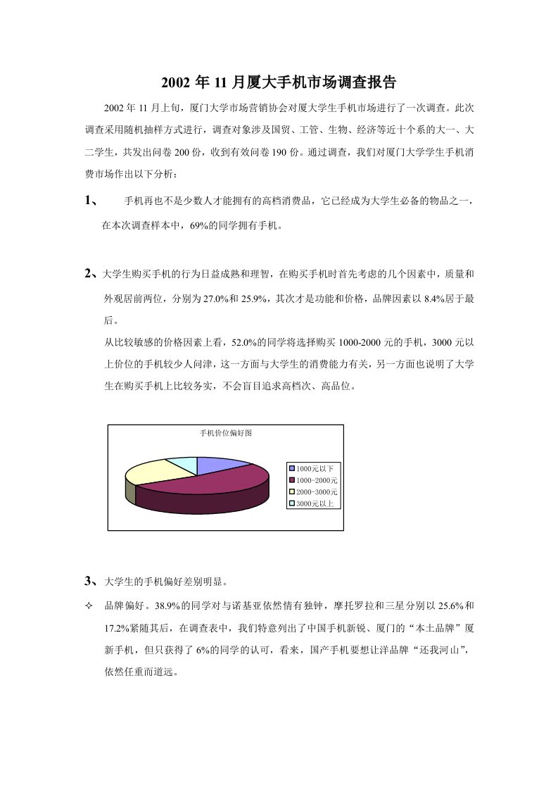 建筑资料-厦大手机市场调查报告