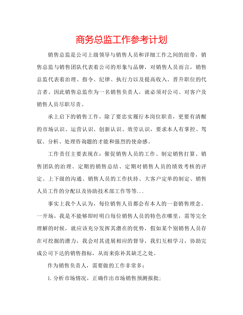 精编商务总监工作参考计划