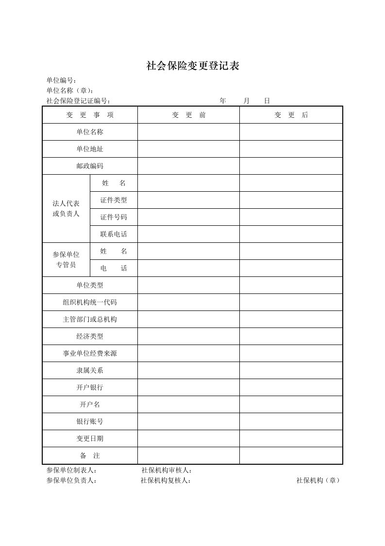 社会保险变更登记表