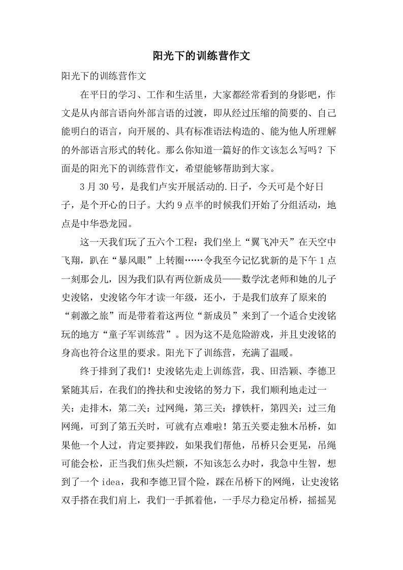 阳光下的训练营作文